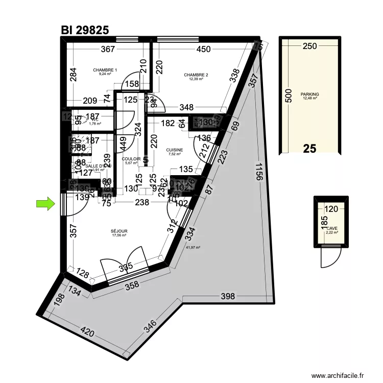 BI 29825. Plan de 15  et 117 m²