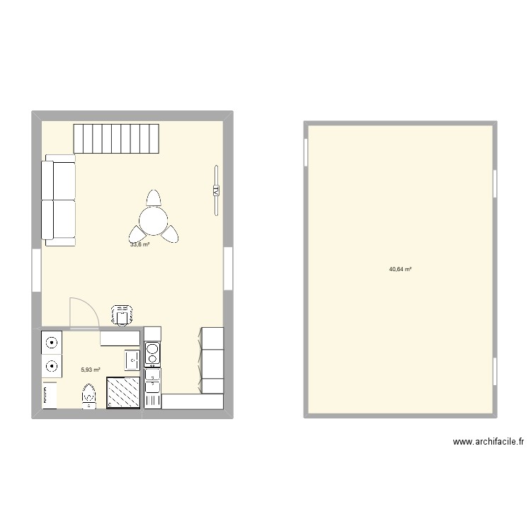 projet 2 petite grange. Plan de 3 pièces et 80 m2