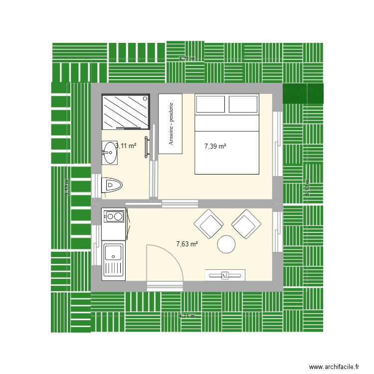 PLAN RENOVATION DE LA MAISON EN BOIS SOUS TÔLE 80B CHEMIN DES LIMITES 97426 TROIS BASSINS 2bis. Plan de 3 pièces et 18 m2