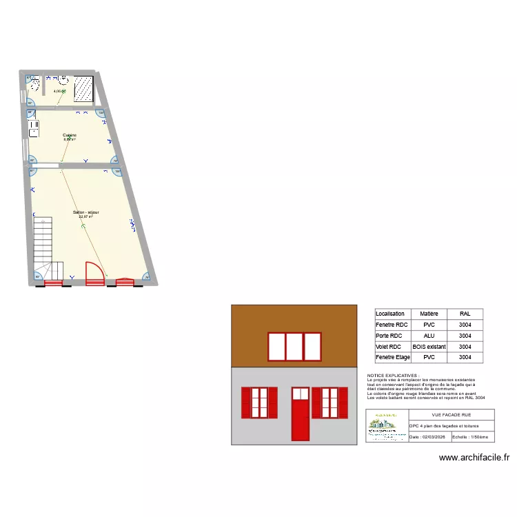 Vue de dessus RdC. Plan de 7 pièces et 60 m²