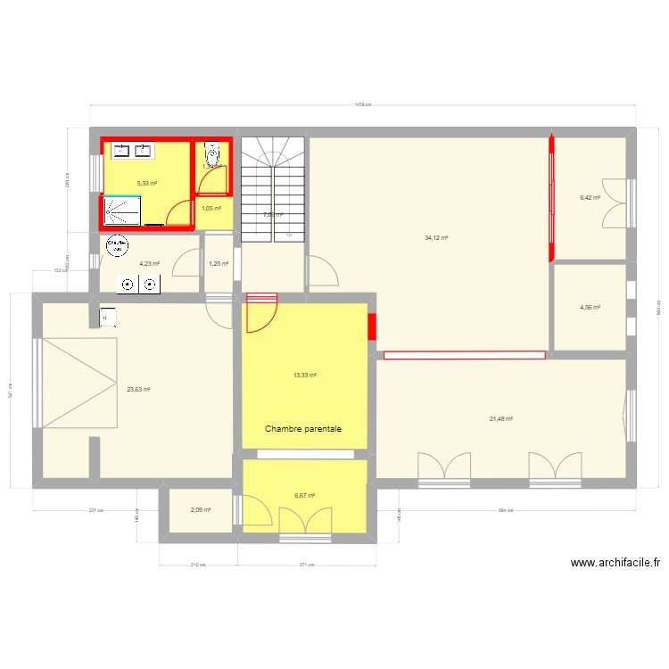 MOREAU RDC 6. Plan de 14 pièces et 133 m2