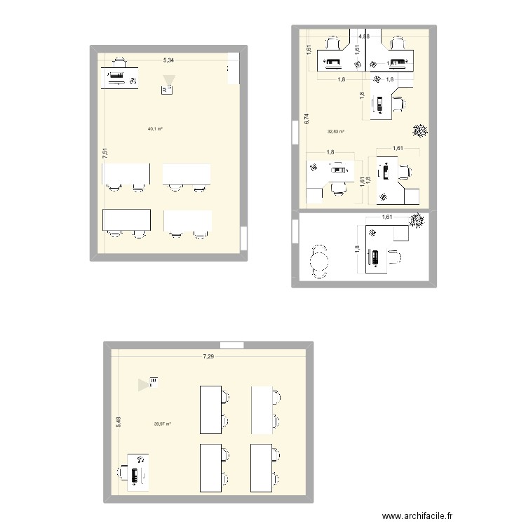 Fosses. Plan de 3 pièces et 113 m2