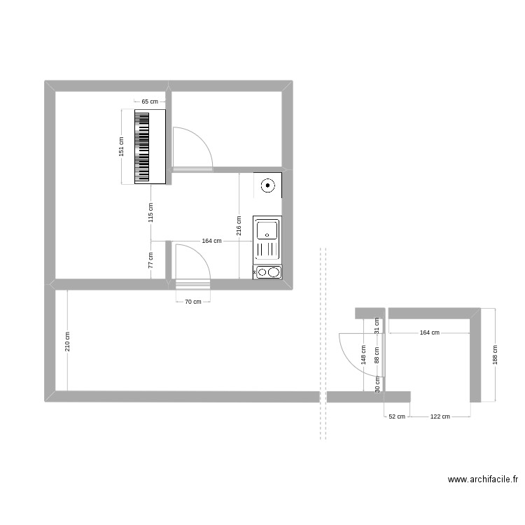 Studio Montpellier. Plan de 2 pièces et 17 m2