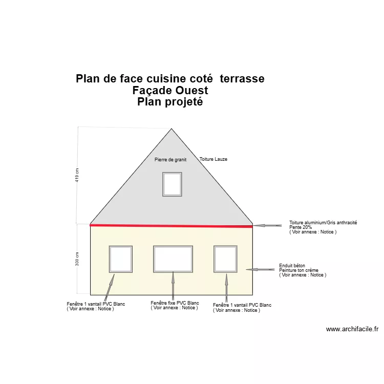 Plan projet&eacute; face ouest V1. Plan de 