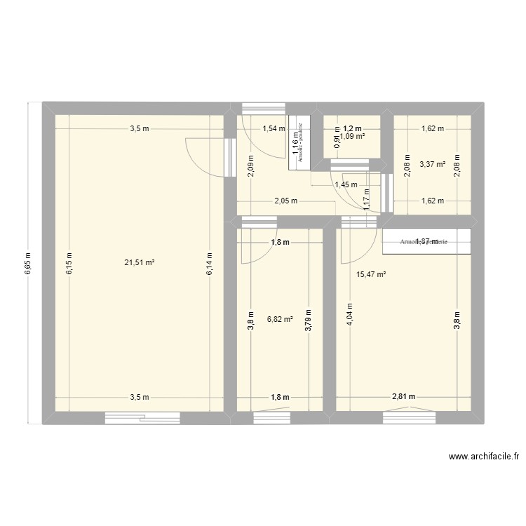 plan d'origine 2. Plan de 5 pièces et 48 m2