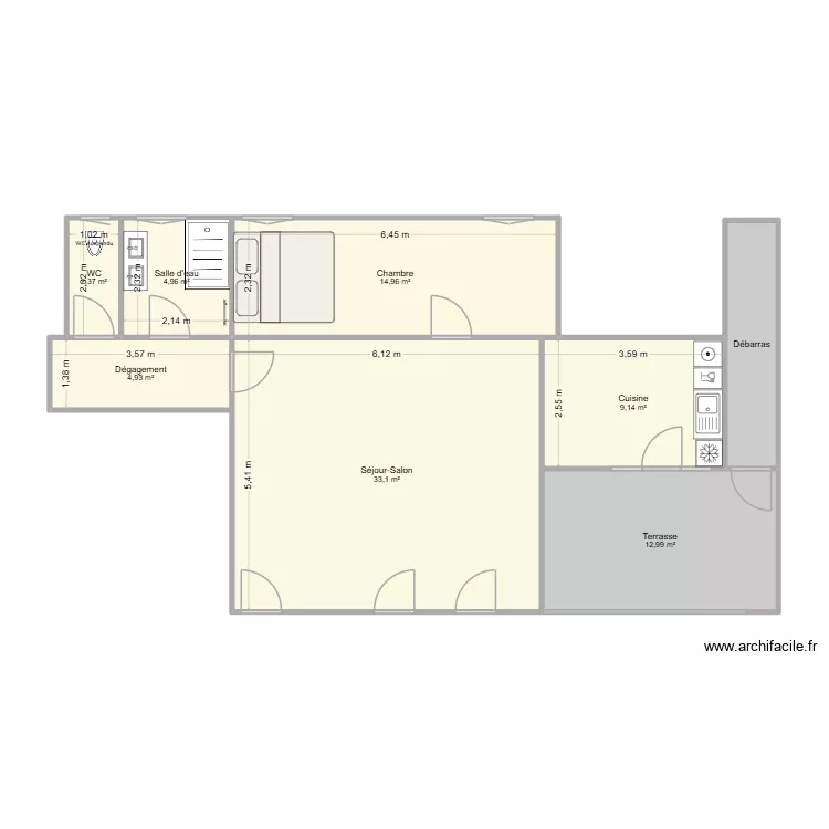 Maison Curiste. Plan de 8  et 87 m²