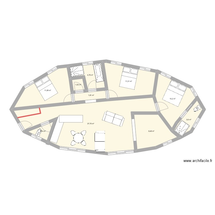 HEXA. Plan de 10 pièces et 92 m2