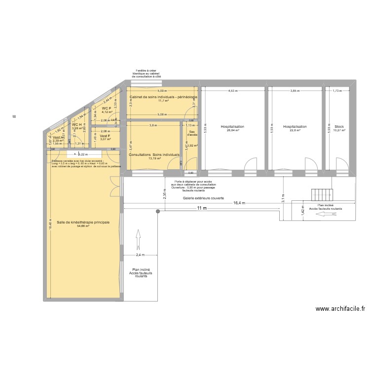 Hôpital de Giheta - bâtiment transformé  pour service kiné. Plan de 11 pièces et 156 m2