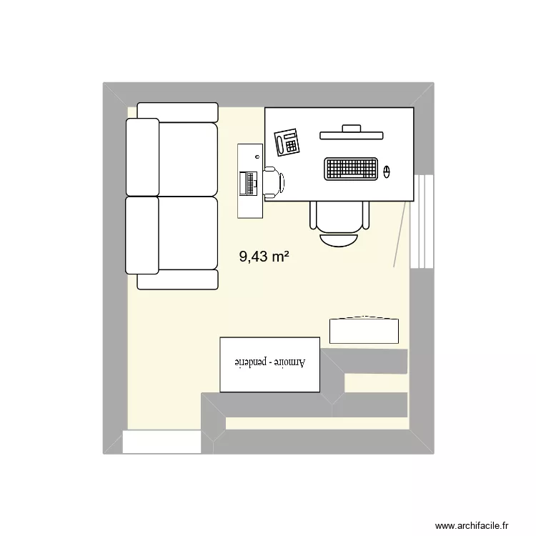 bureau. Plan de 1 pièce et 9 m² bureau. Plan de 1 pièce et 9 m²