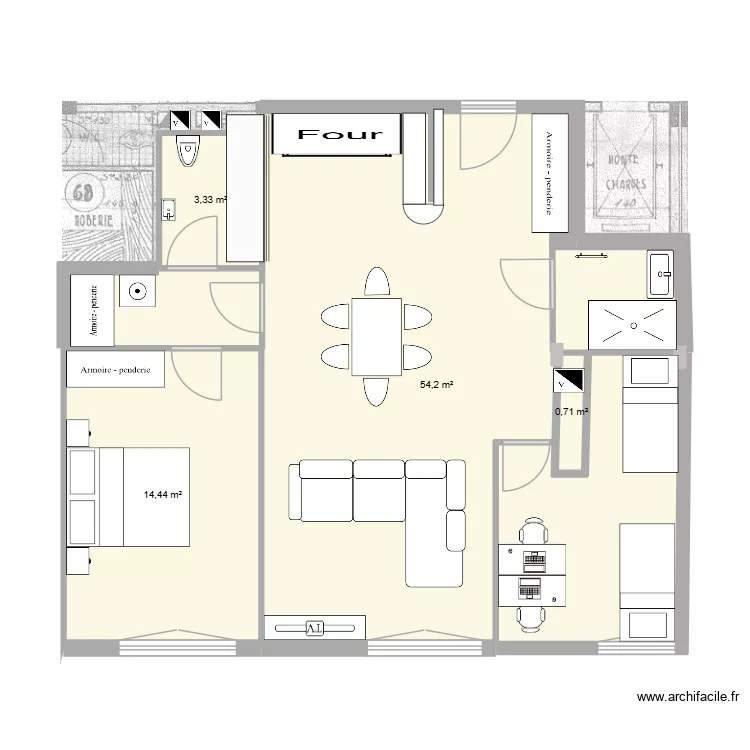 Lamarck. Plan de 4  et 73 m²