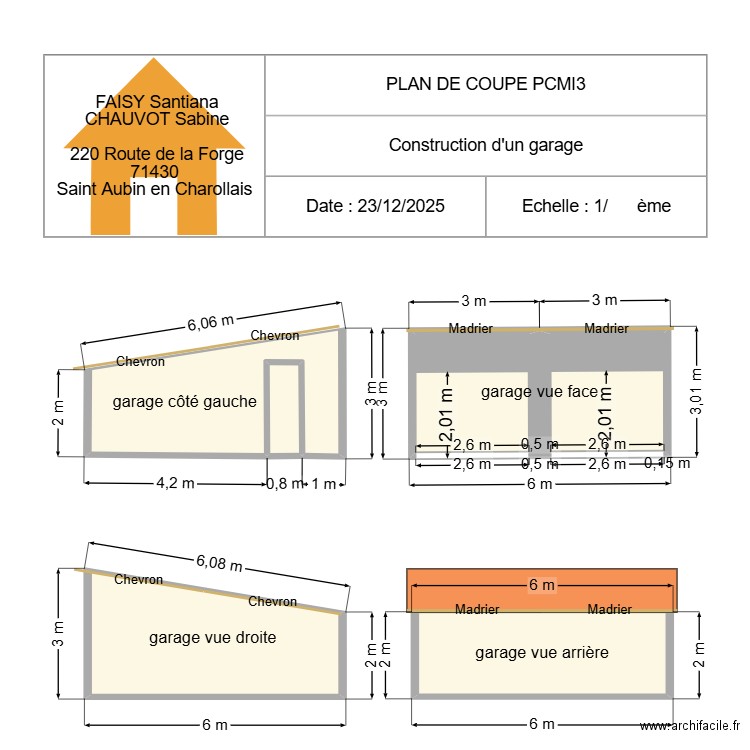 plan de coupe 2. Plan de 5 pièces et 51 m2