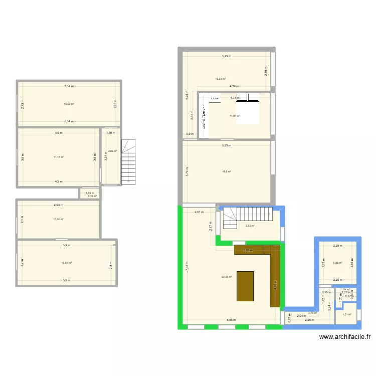 maison. Plan de 15  et 164 m²