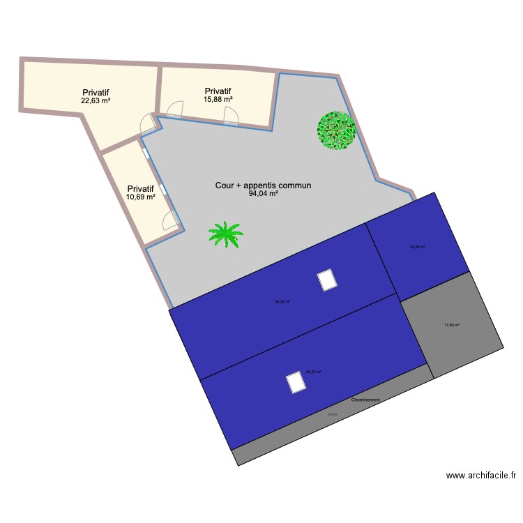 Toitures. Plan de 8 pièces et 258 m2