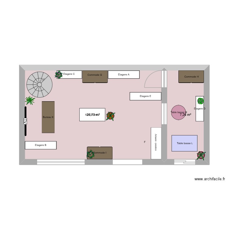 E5 plan magasin. Plan de 2 pièces et 34 m2