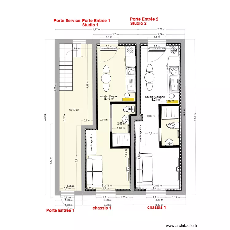 immeuble 1 RDC V2-c 2 Chauf-Clim studios. Plan de 