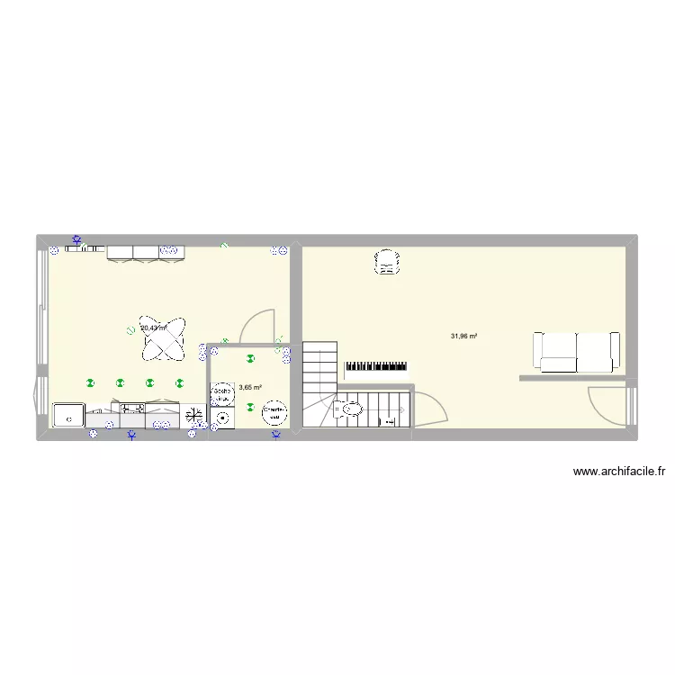 am&eacute;nagement rdc. Plan de 3  et 56 m²