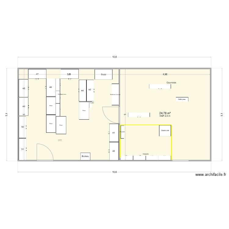 Agencement optimisé TECH. Plan de 2 pièces et 52 m2