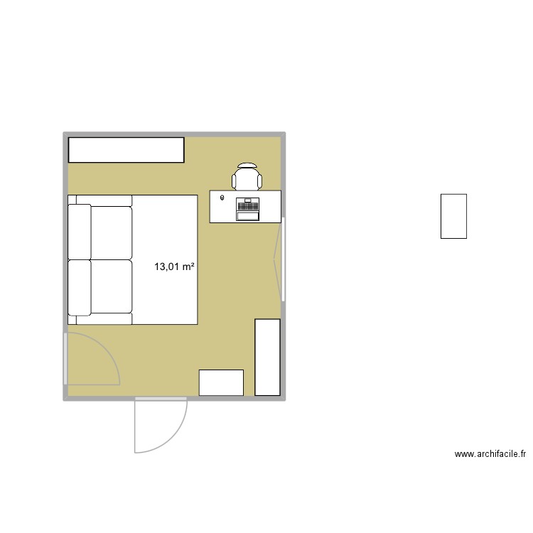 Bureau 3. Plan de 1 pièce et 13 m2
