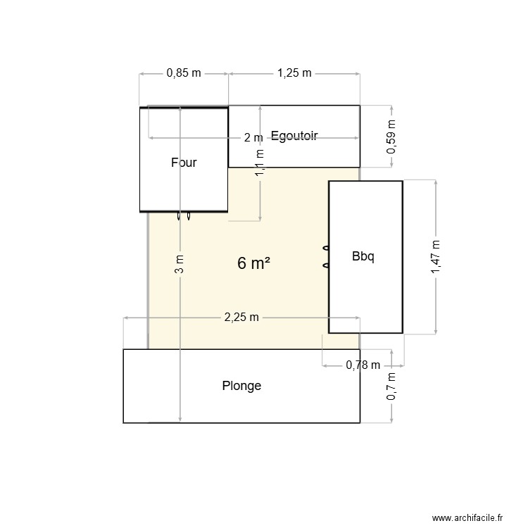 bbq. Plan de 1 pièce et 6 m2