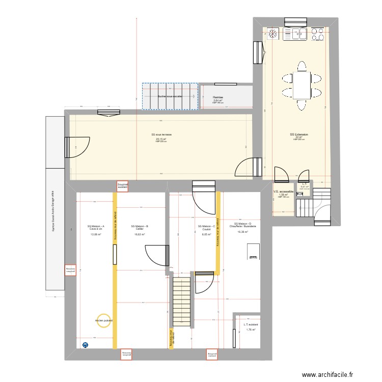 Projet_RDF_SS sans escalier externe SS_Révision_1.3. Plan de 5 pièces et 52 m2