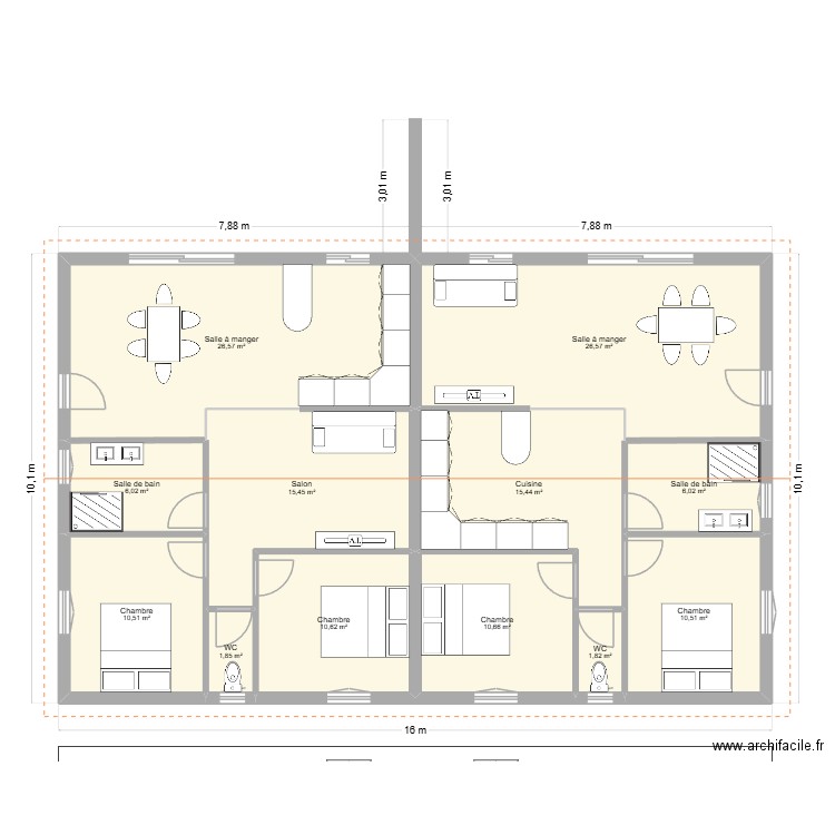 maison jumelle V2. Plan de 12 pièces et 142 m2
