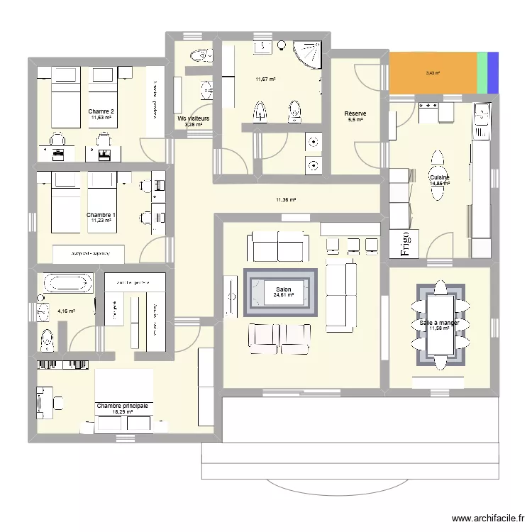 Ma maison pp 3cbres 12. Plan de 11  et 128 m²