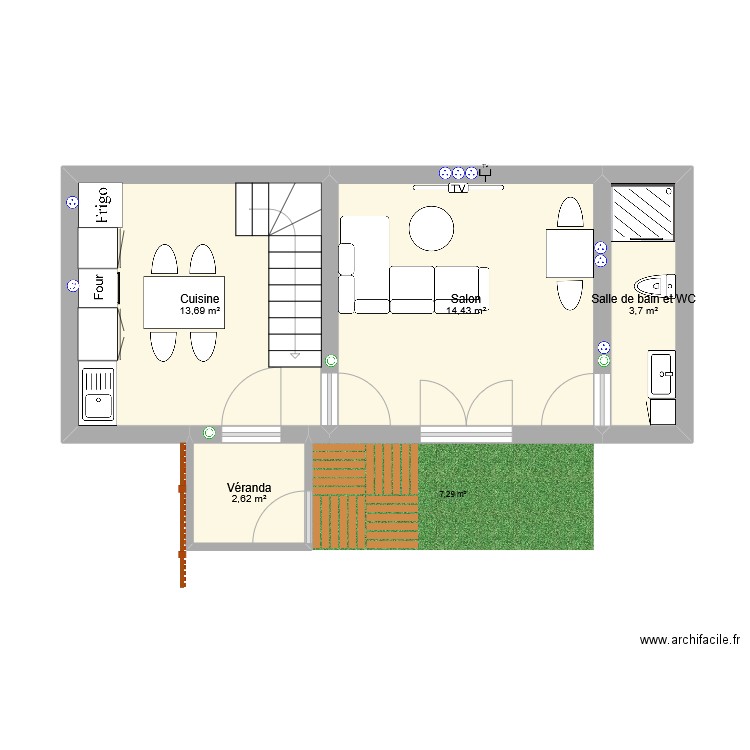 flosandra. Plan de 4 pièces et 34 m2