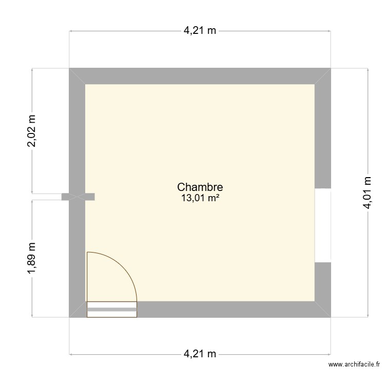 Chambre CHA. Plan de 1 pièce et 13 m2