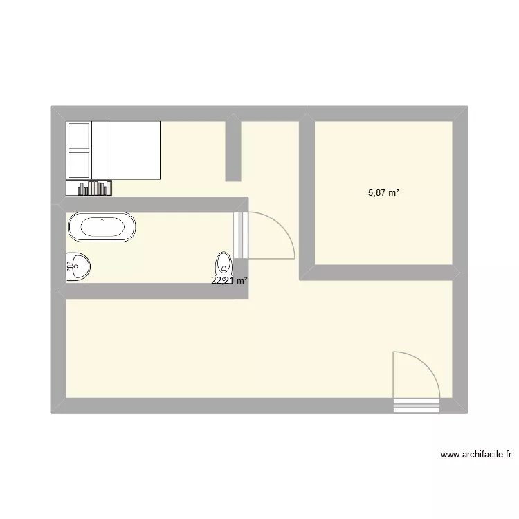 chambre. Plan de 2  et 28 m²