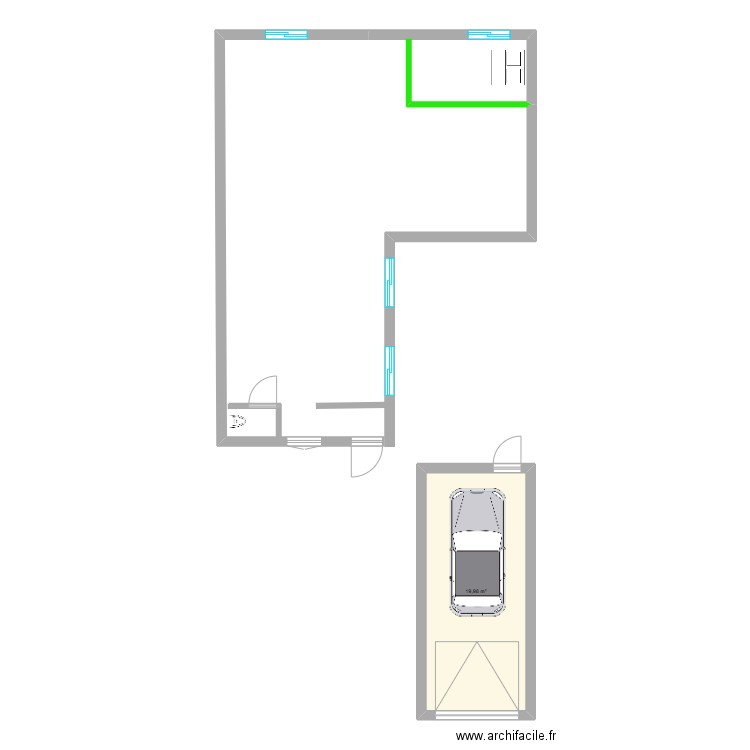 mamam. Plan de 1 pièce et 20 m2