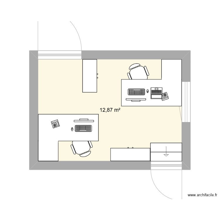 bureau. Plan de 1 pièce et 13 m2