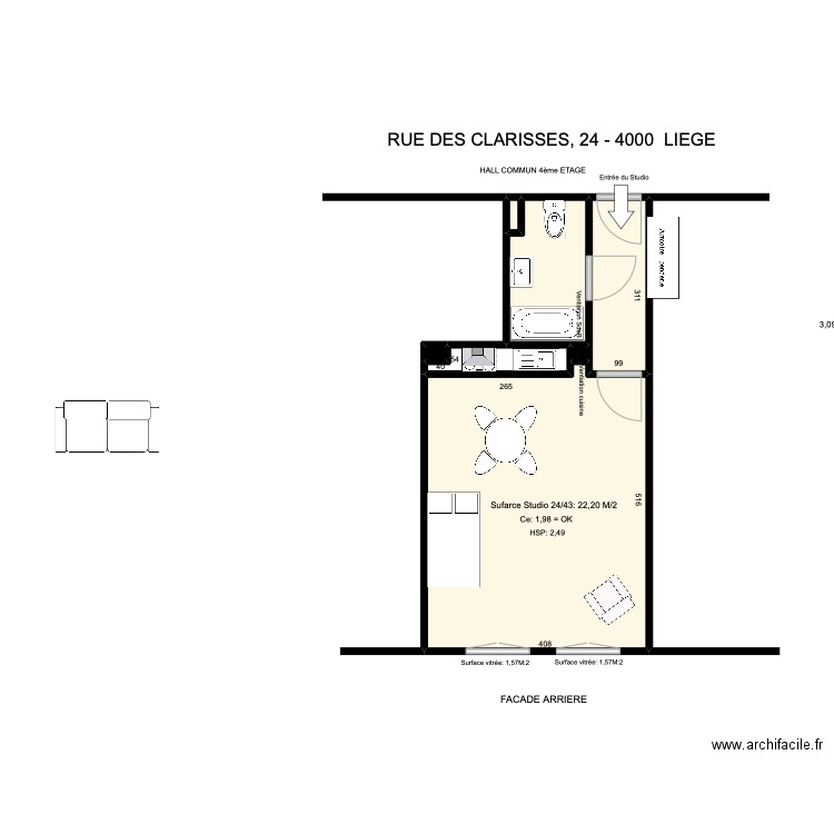 clarisses iiege. Plan de 7 pièces et 27 m2