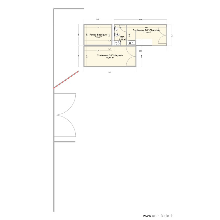 20°. Plan de 4 pièces et 36 m2