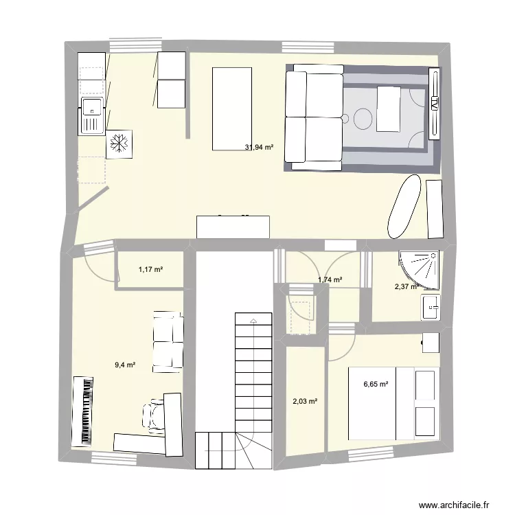 apart. Plan de 7  et 55 m²