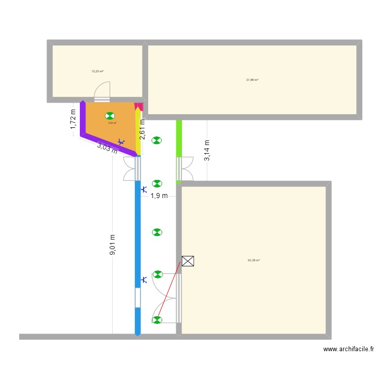 BOULANGERIE. Plan de 3 pièces et 105 m2