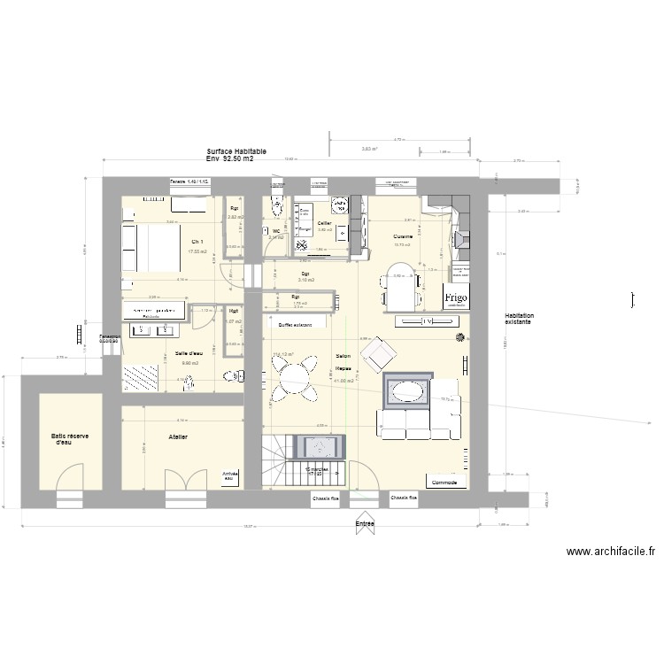 Loft Agrandissement R de C+1m.. Plan de 2 pièces et 118 m2