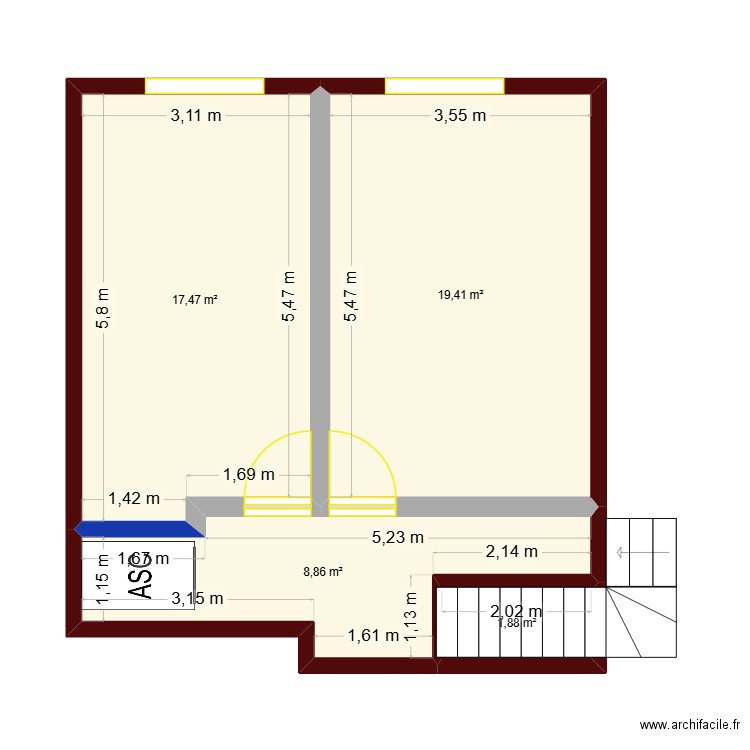 ETAGE SALERNES. Plan de 4 pièces et 48 m2
