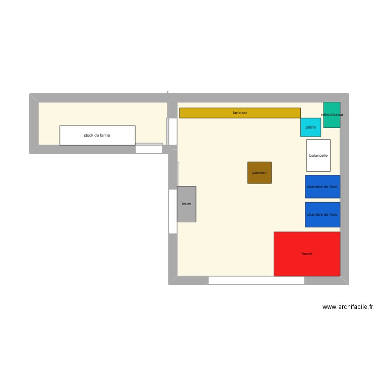 boulange. Plan de 2 pièces et 30 m2