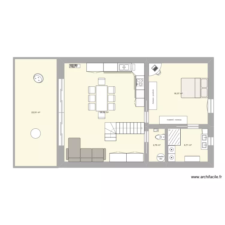 Maison 11*7.8. Plan de 5 Pièces et 91 m²