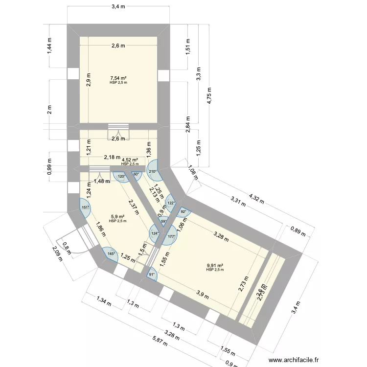 Hammam. Plan de 4 Pièces et 28 m²