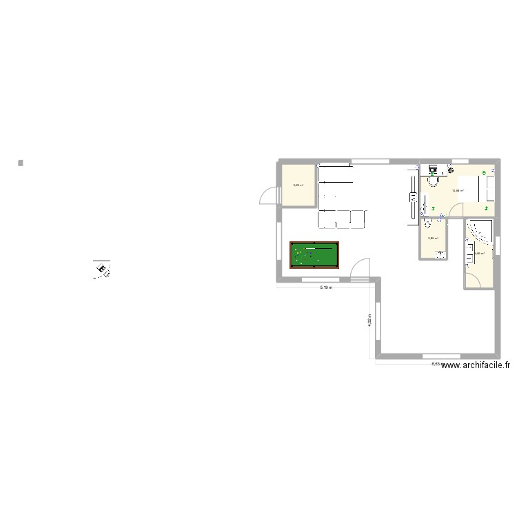matmat. Plan de 4 pièces et 23 m2