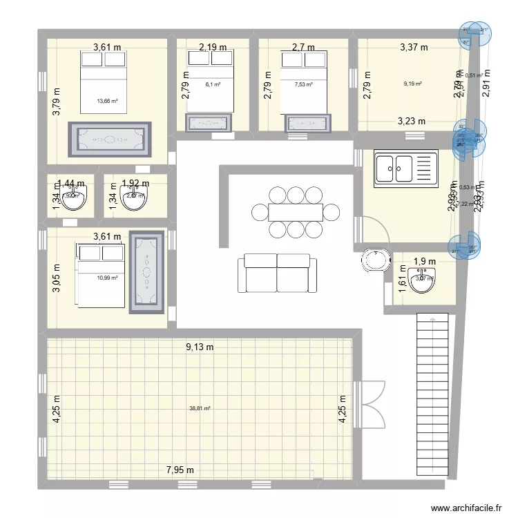 plan maison. Plan de 13  et 95 m²