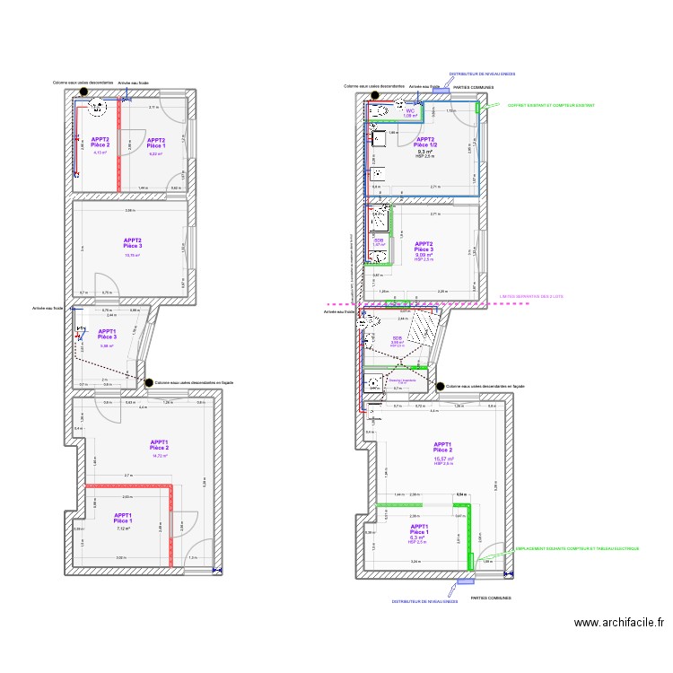 CARDINAL_EXISTANT_N1. Plan de 14 pièces et 97 m2