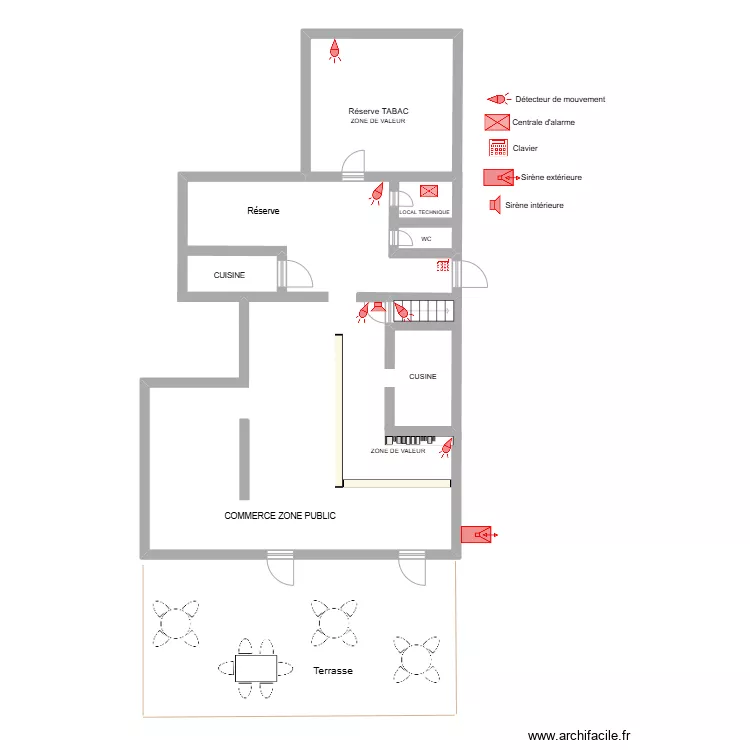 TABAC Le petit commelle alarme. Plan de 