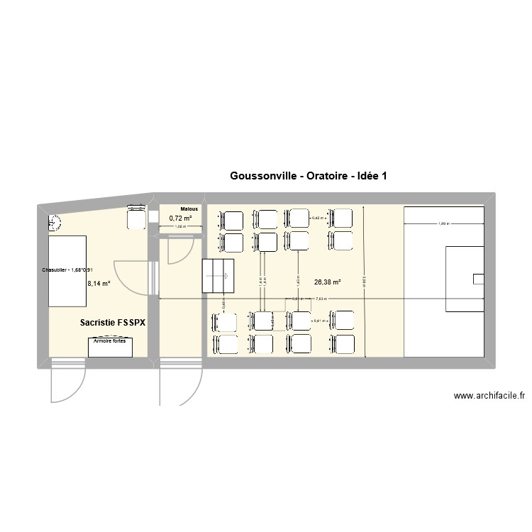 Goussonville - Oratoire -idée 1. Plan de 3 pièces et 35 m2