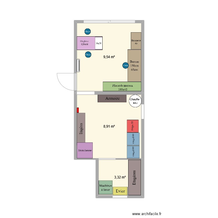 garage. Plan de 3 pièces et 22 m2