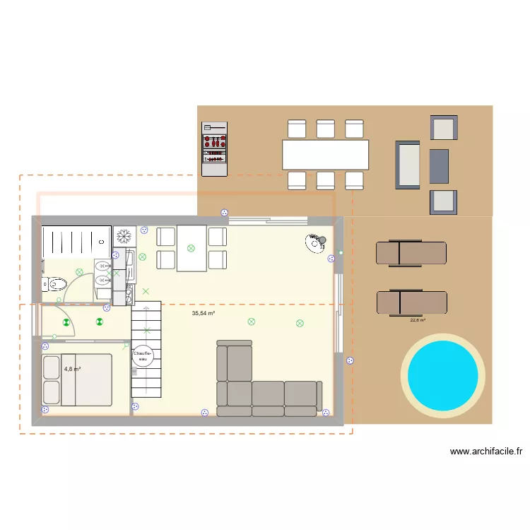 35M2 PETIT CHALET MEZZANINE. Plan de 2 Pièces et 40 m²