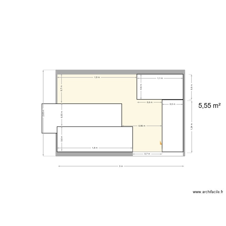 L2H2 BIS. Plan de 1 pièce et 6 m2