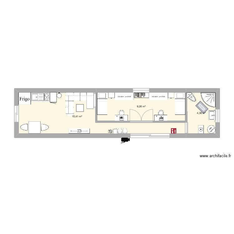 Techno 2. Plan de 3 pièces et 29 m2