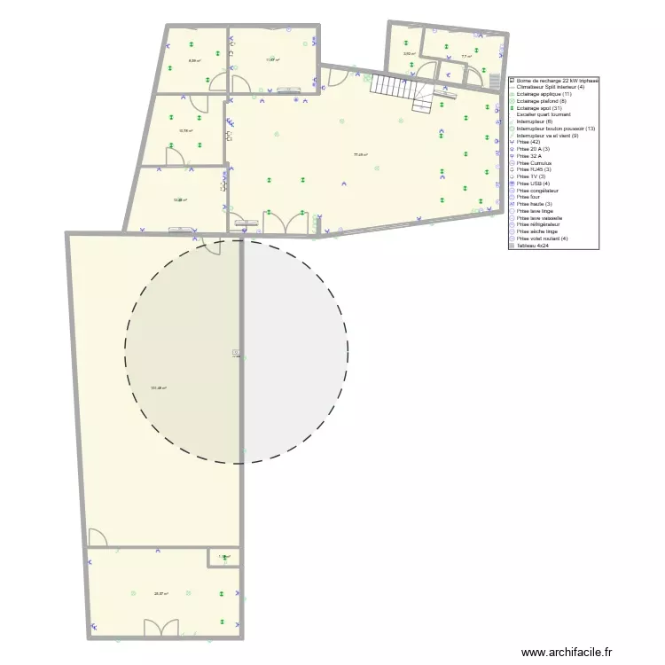 RDC plan electricité. Plan de 10 Pièces et 261 m² RDC plan electricité. Plan de 10 Pièces et 261 m²